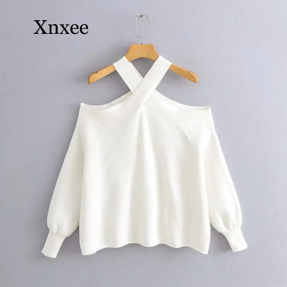 New 2020 new women fashion cross strap off shoulder sweater ladies basic knitted casual slim high street sweaters chic tops sexy New 2020 new women fashion cross strap off shoulder sweater ladies basic knitted casual slim high street sweaters chic tops sexy