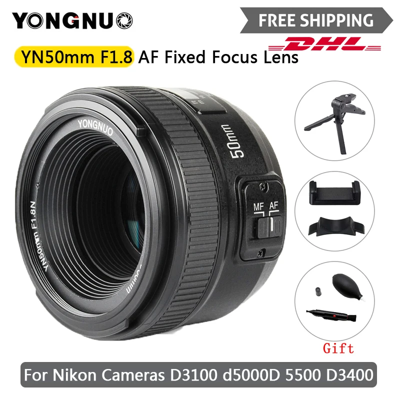 YONGNUO YN 50mm F/1.8 Auto AF obiettivo a fuoco fisso grande apertura per  fotocamere Nikon D3100 d5000D 5500 D3400 DSLR immagine perfetta - AliExpress