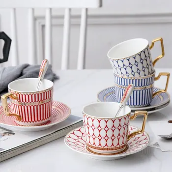 

British Phnom Penh Bone China Coffee Cup Saucer Set Ceramic Mug Gift Box Afternoon Tea Set with Spoon Home Office Drinking Cup