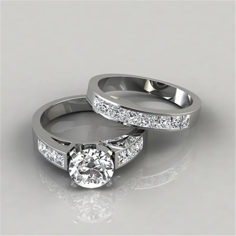 Modyle 2 unids/set encanto amantes anillo bisutería mujer joyería de moda Bijoux de cristal de los anillos de boda para las mujeres