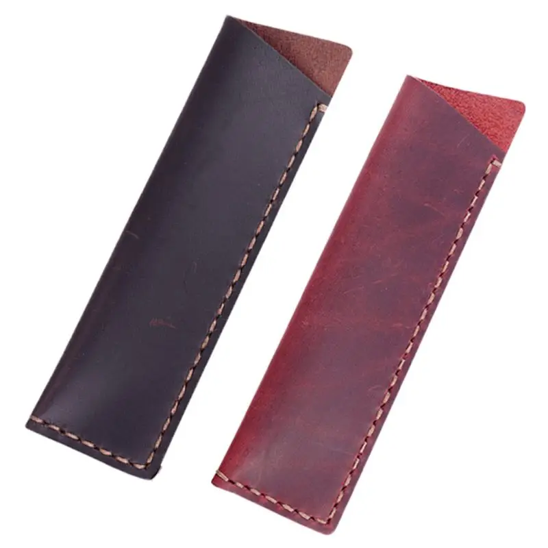 

Retro Leather Pen Holder Angled Corner Ballpoint Pen Protective Sleeve Cover Straight Stiched Handmade Fountain Pouch For Single