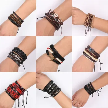

Punk Metal Anchor Skull Zinc Alloy Bangles Retro Tribal Wristbands Bracelet Men's Jewelry Leather Bracelet for Women Friendship