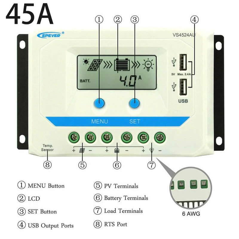 

EPEVER PWM Solar Charge Controller 10A 20A 30A 45A Detection 12V / 24V For Solar Systems Traffic Signs Solar Street Lights