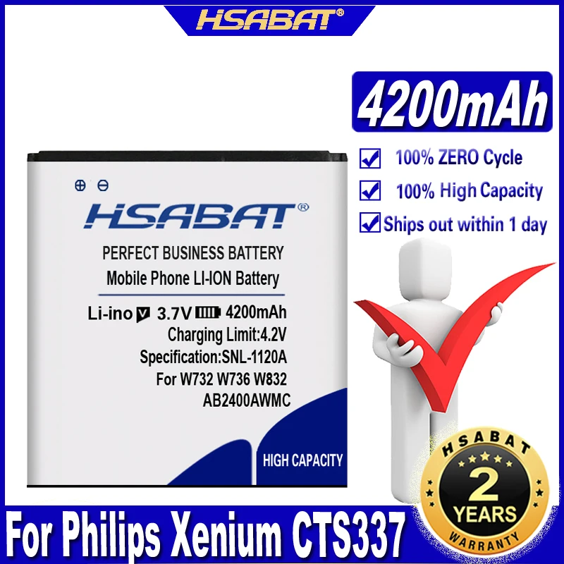 Аккумулятор HSABAT AB2400AWMC на 4200 мАч для Philips W736 W832 W732 D833 W737 W9588 W6500 | Мобильные телефоны