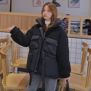 

2020 Winter Jacket Women lambswool Cotton Coat Korean Style Loose Stand Collar Warm Outwear