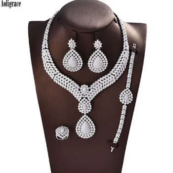 

Luxury 5A Level Full Cubic Zirconia Jewelry Sets for Women Necklace Bracelet Wedding Bridal CZ Zircon Bridesmaid Party Prom