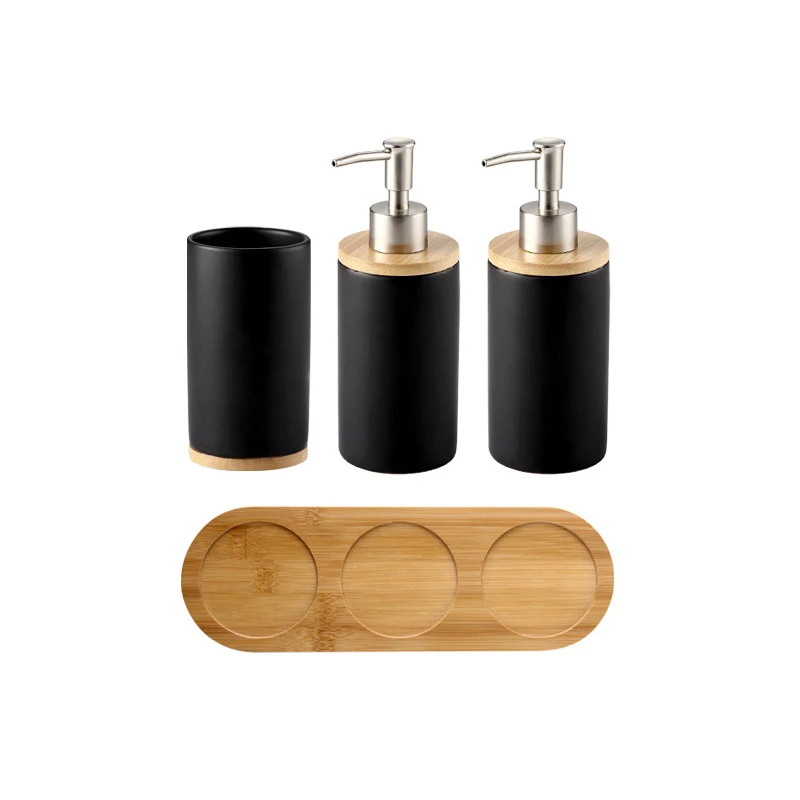 GUNOT Ceramic Bathroom Accessories Set Soap Dispenser Tumbler For Bathroom or Kitchen Home Washing Products Storage Container - Color: C-Black