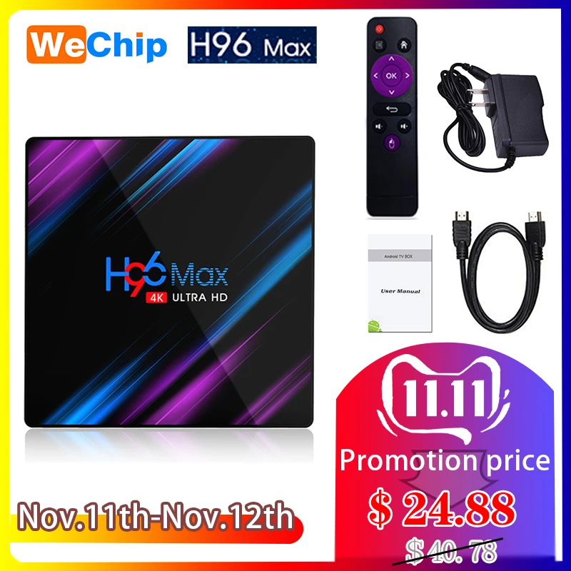 H96 MAX Android 9 0 ТВ коробка RK3318 4GB 64GB Quad-Core Декодер каналов кабельного телевидения 2 4G &amp