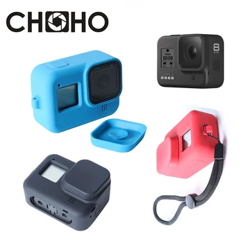

For Gopro 8 Accessories Silicone Frame Protective Case Housing Soft Rubber + Lens Cap + Strap Red Blue For Go Pro Hero8 Black