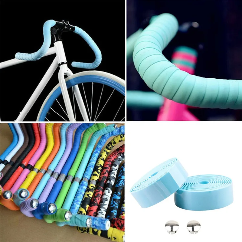 Road Bike Bicycle Handlebar Tape 8 kind Solid color Cycling Handle Belt Cork Wrap with Bar Plugs non slip absorb sweat New 7