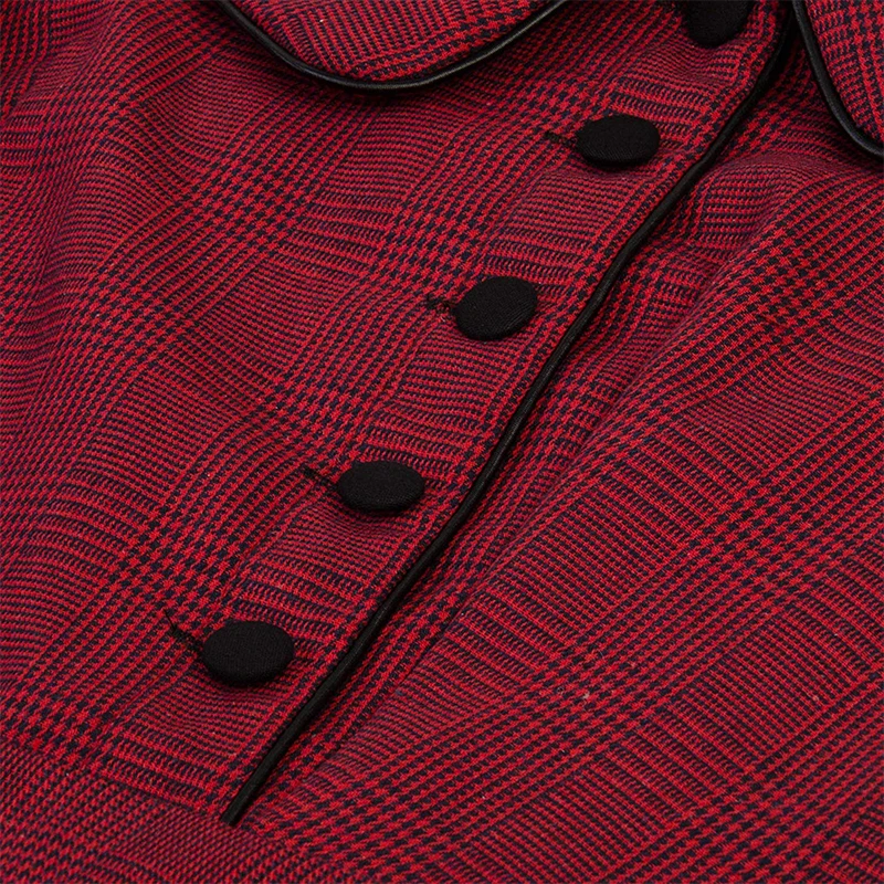 OTEN женские 1940s винтажные модные пуговицы 3/4 рукав пуговицы клетчатые трапециевидные одежда для работы Вечерние платья с поясом