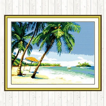 

Seaside Scenery DIY Needlework Crafts Cross Stitch Embroidery Kit DMC Cotton Thread Printed Canvas 14CT 11CT Counted and Stamped
