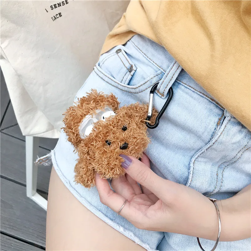 Cute Flannel teddy Dog Case For Apple Airpods Cover Funny Cartoon Bluetooth Earphone Case For air pods 2 1 Silicone Fuzzy Funda