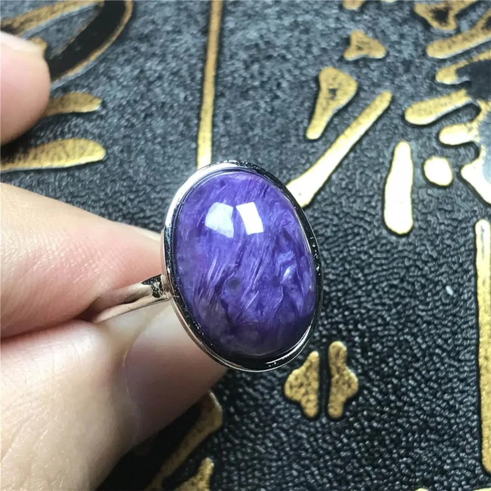

Genuine Natural Purple Charoite Stone Ring Jewelry For Woman Man Crystal 16x13mm Oval Bead Silver Gemstone Adjustable Ring AAAAA