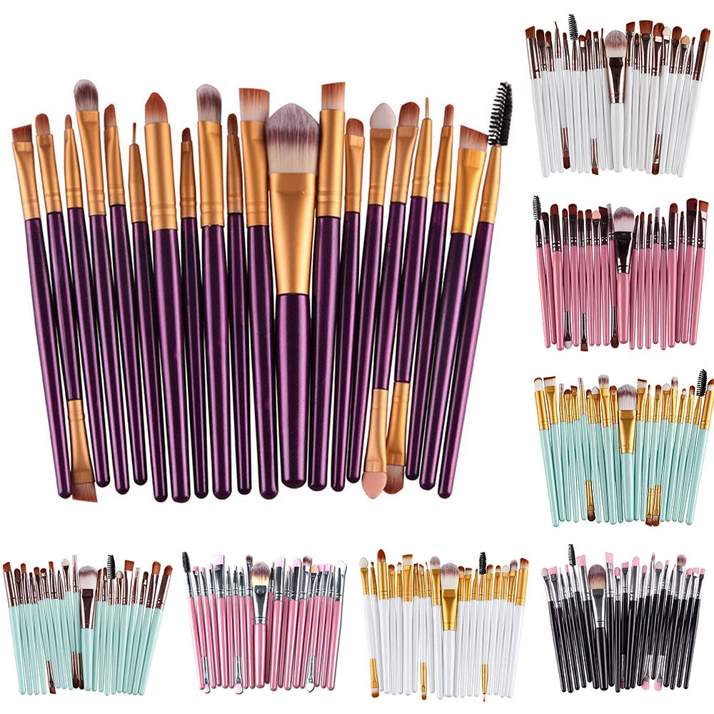 

20 Pcs Pro Makeup Set Powder Foundation Eyeshadow Eyeliner Eyebrow Lip Nose Foundation Powder Makeup Brushes Sets
