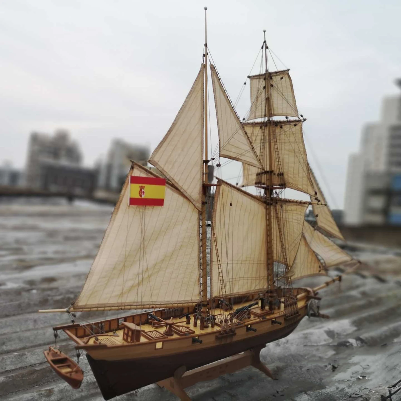 1:100 Halcon Wooden Sailing Boat Model DIY Kit Ship Assembly Decoration  BLUS ZH 