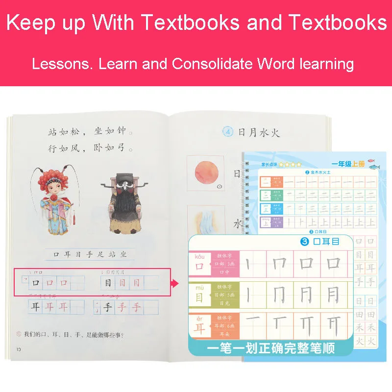 

Chinese Calligraphy Copybook first Grade Chinese Textbook Primary School Student Writing Regular Script Groove Practice Copybook
