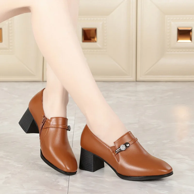 

Spring And Autumn New Style Low-top Shoes Semi-high Heeled WOMEN'S Shoes Business Work Shoes Deep Mouth Foot Covering Loafers Br