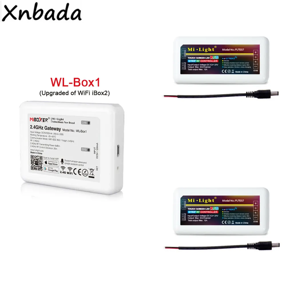 Milight Беспроводной WL Box1 контроллер работать с Alexa Google Assistant MiBoxer RGB 4 зоны Led для StripDC12