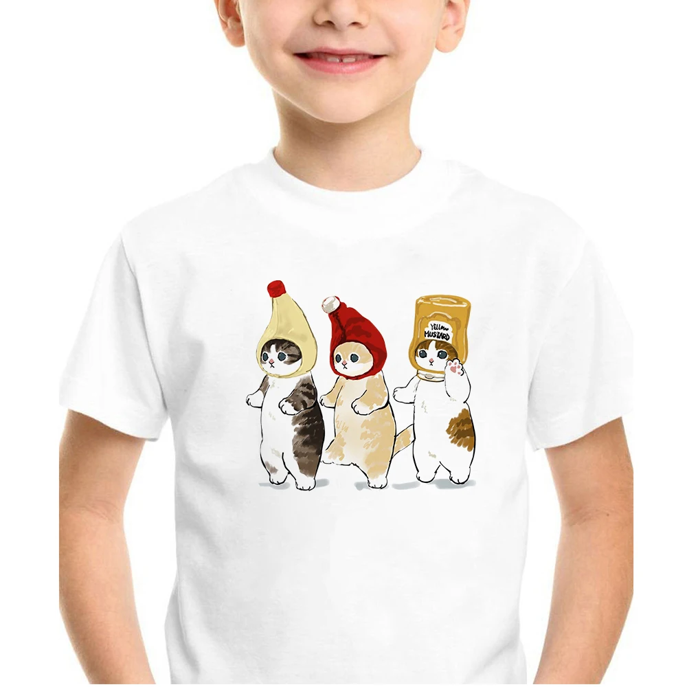 

Three Cats Children Oversized T-shirt Kawaii Aesthetic Graphic T Shirts Things for Kids Summer Clothes Short Sleeve Top Tumblr