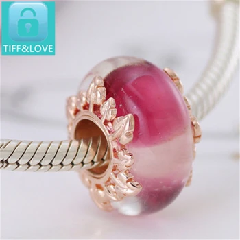 

TIF 100% 925 sterling silver DIY beads, rose gold red maple leaf, suitable for original charm bracelet accessories