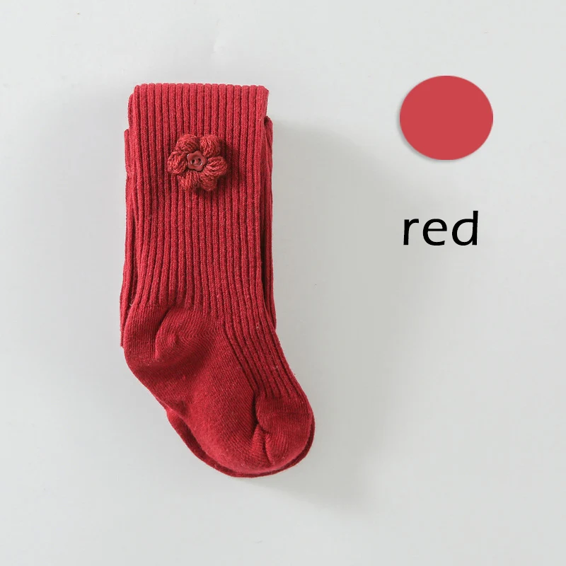 red Милые осенне-зимние чулки с цветочным рисунком для маленьких девочек, чулки для новорожденных, Meisje, однотонные колготки для маленьких девочек, колготки - Цвет: red
