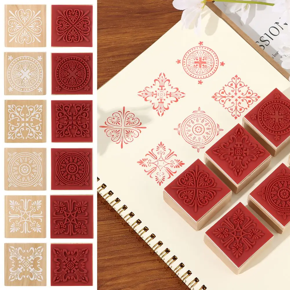 Description Picture 4 of itemHot Sale Vintage Square Floral Wooden Stamps Seal Rubber Stamps Scrapbooking Making Decorative Sewing DIY Craft Tools