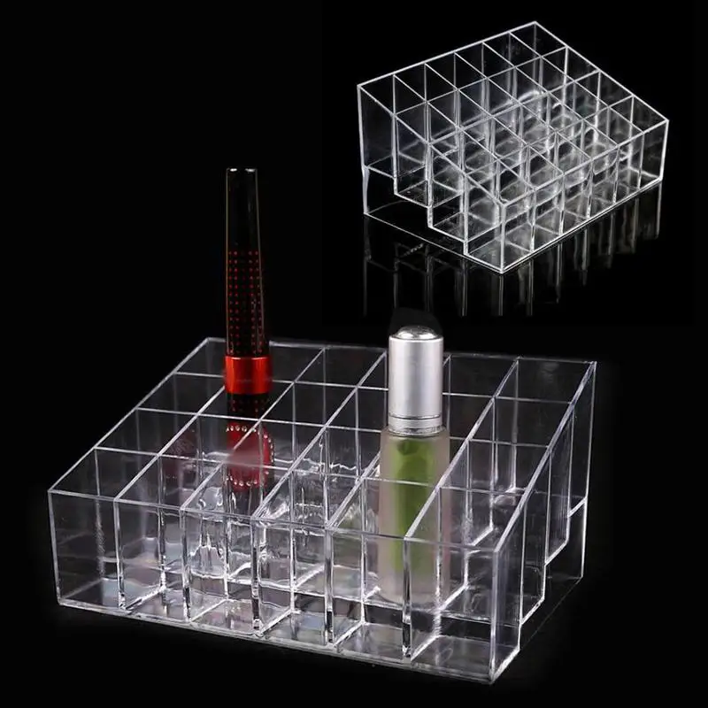 

Clear Acrylic 24 Grid Makeup Organizer Storage Box Lipstick Nail Polish Display Stand Holder Cosmetic Jewelry Organizer Case