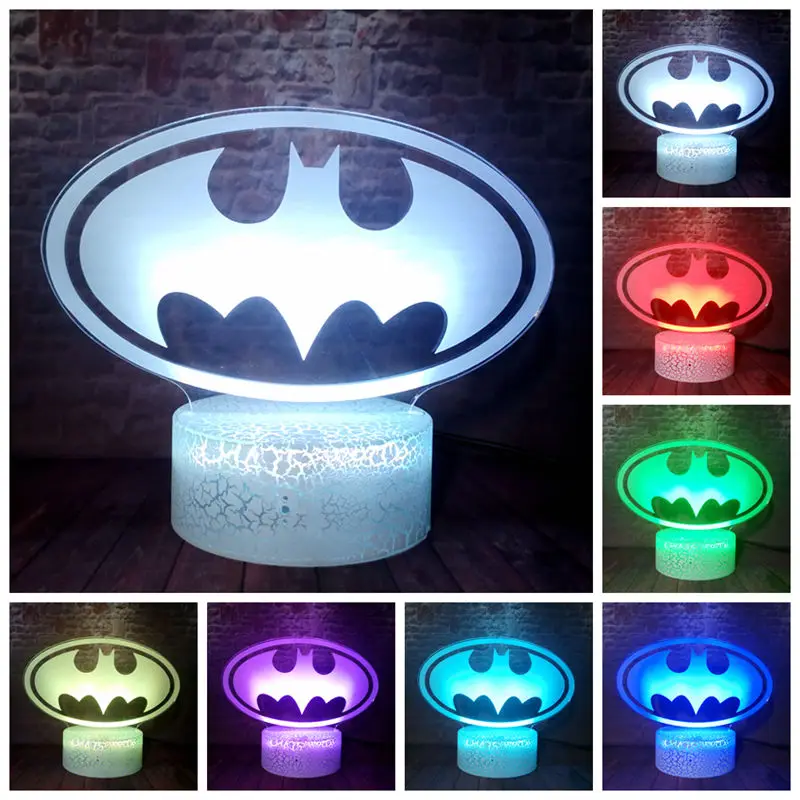 

Superhero Batman Logo Model 3D Illusion LED Nightlight Colorful Changing Desk Light Bat Man Badge Emblem Figuras Light-up Toys