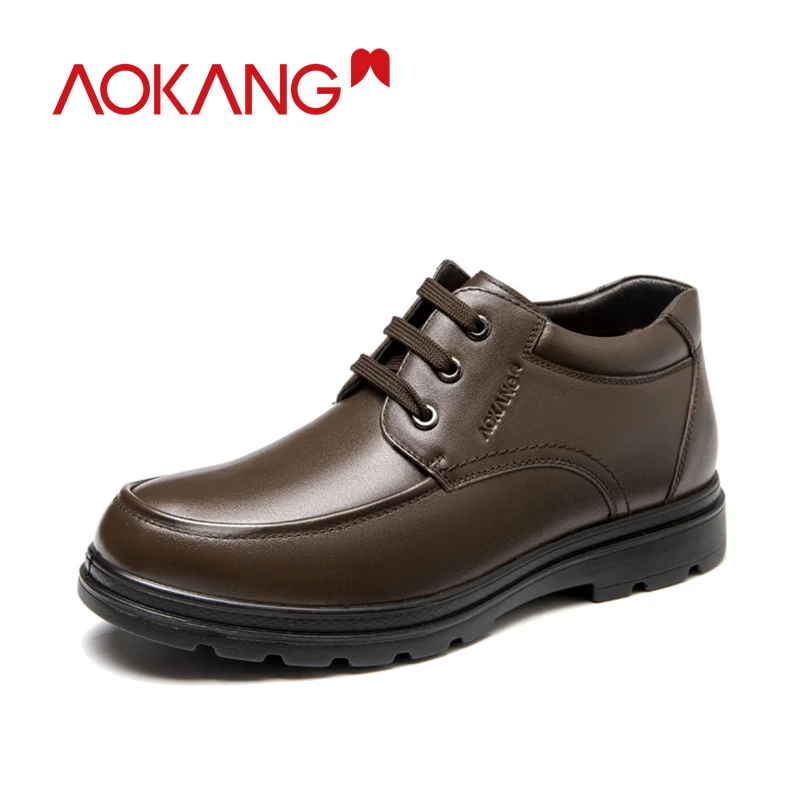 

AOKANG Shoes Men Genuine Leather Men Boots Warm Short Plush Ankle Boots Men Bussiness Shoes High Quality Dress Shoes Casual Shoe