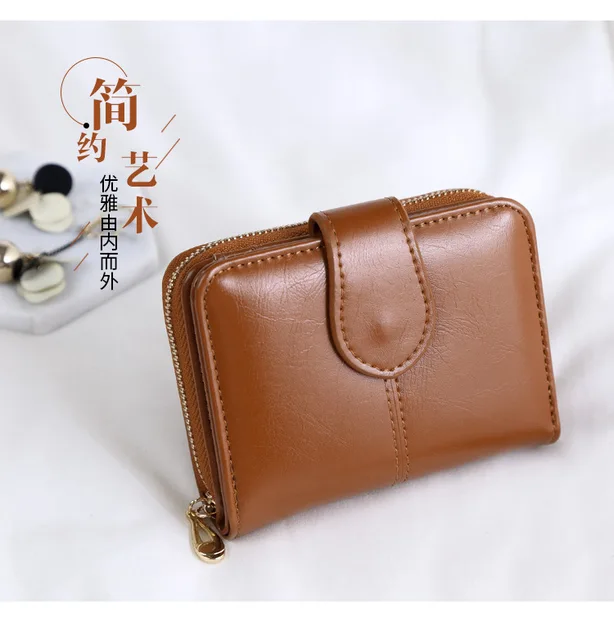 Women Oil Wax Leather Women's Wallet Female Purses Big Capacity Hasp Zipper Purse Ladies Long Wristlet Clutch Coin Card Holders 1