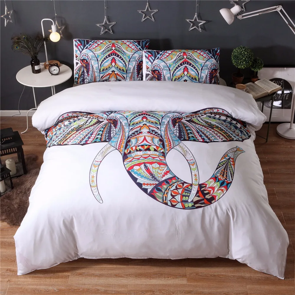 

Home Textile duvet cover set 2/3pcs elephant duvet cover+pillowcase (no sheet) 3D bed linen set ethnic style bedding set 200*200