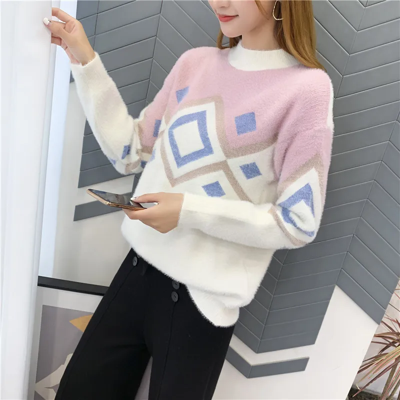 Blusas De Inverno Feminina, пончо, свитер, 9437 настоящая фотография, жаккардовый вязаный свитер с высоким воротником и рукавами 42- 2f, 6 рядов, 2 полки