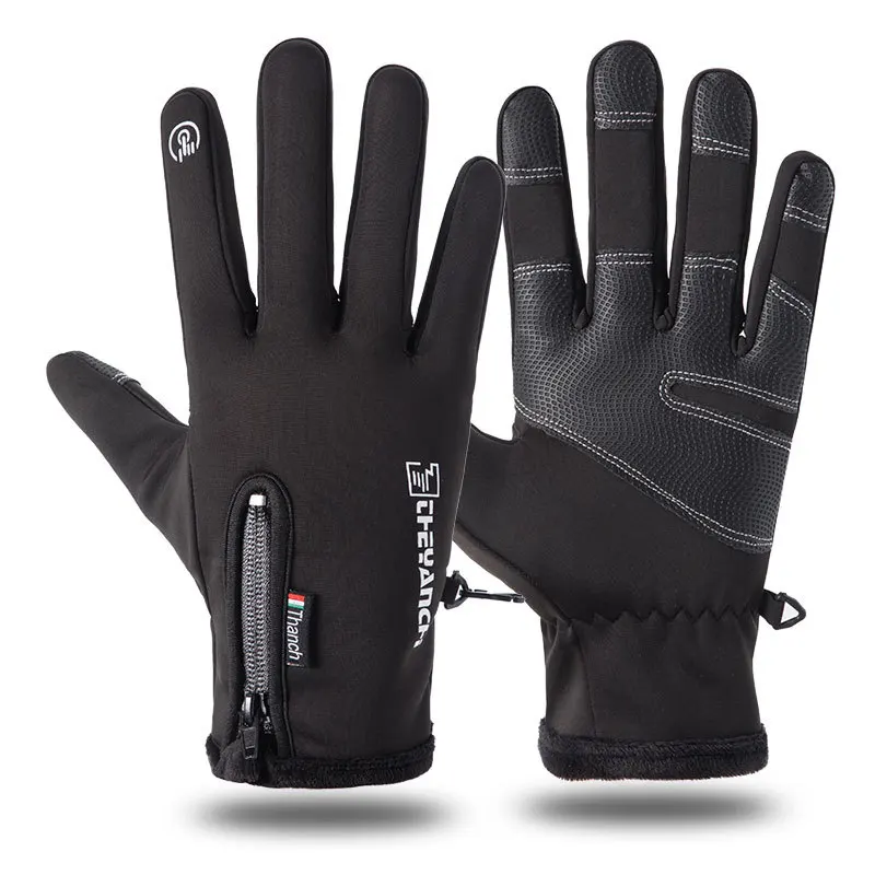 Outdoor Waterproof Gloves Winter Zipper Touch Screen Heated Glove Motorcycle Gloves For Motorcycle Sports Velvet Mountaineering - Цвет: Черный