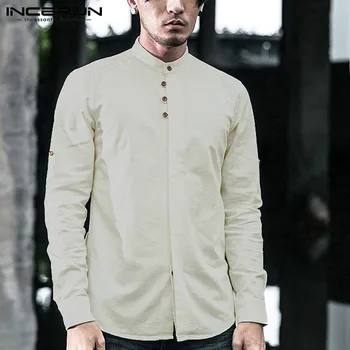 

INCERUN Spring Fashion Men Shirts Stand Collar Solid Long Sleeve Streetwear Business Brand Shirts Cotton Camisas Hombre S-5XL