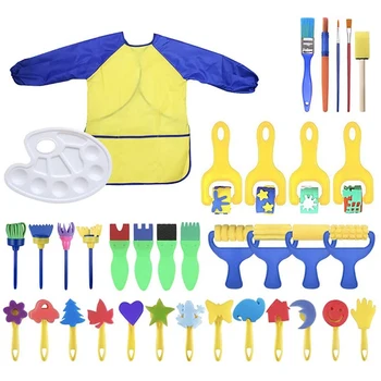 

36Pcs Early Learning Kids Paint Set for Toddlers Assorted Pattern, Paint Craft Foam Brushes Waterproof Art Painting