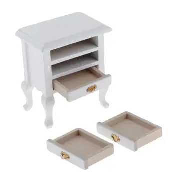 

1Pc Retro 1:12 Scale Dollhouse Mini Wooden Bedside Table Decor Accessory