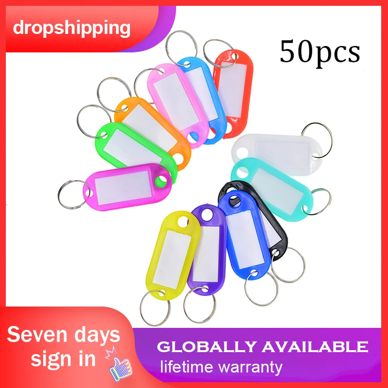 50/100 Pieces Mix Color Plastic Keychain Key Ring Holder ID Tags Label Name Crad Language Fob