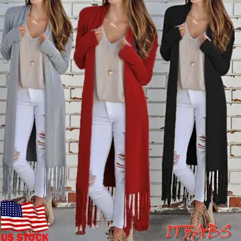 

Women Retro Tassel Cardigan Jacket Outerwear Tops Autumn Sweater Coat Kimono Ladies Casual Loose Trench