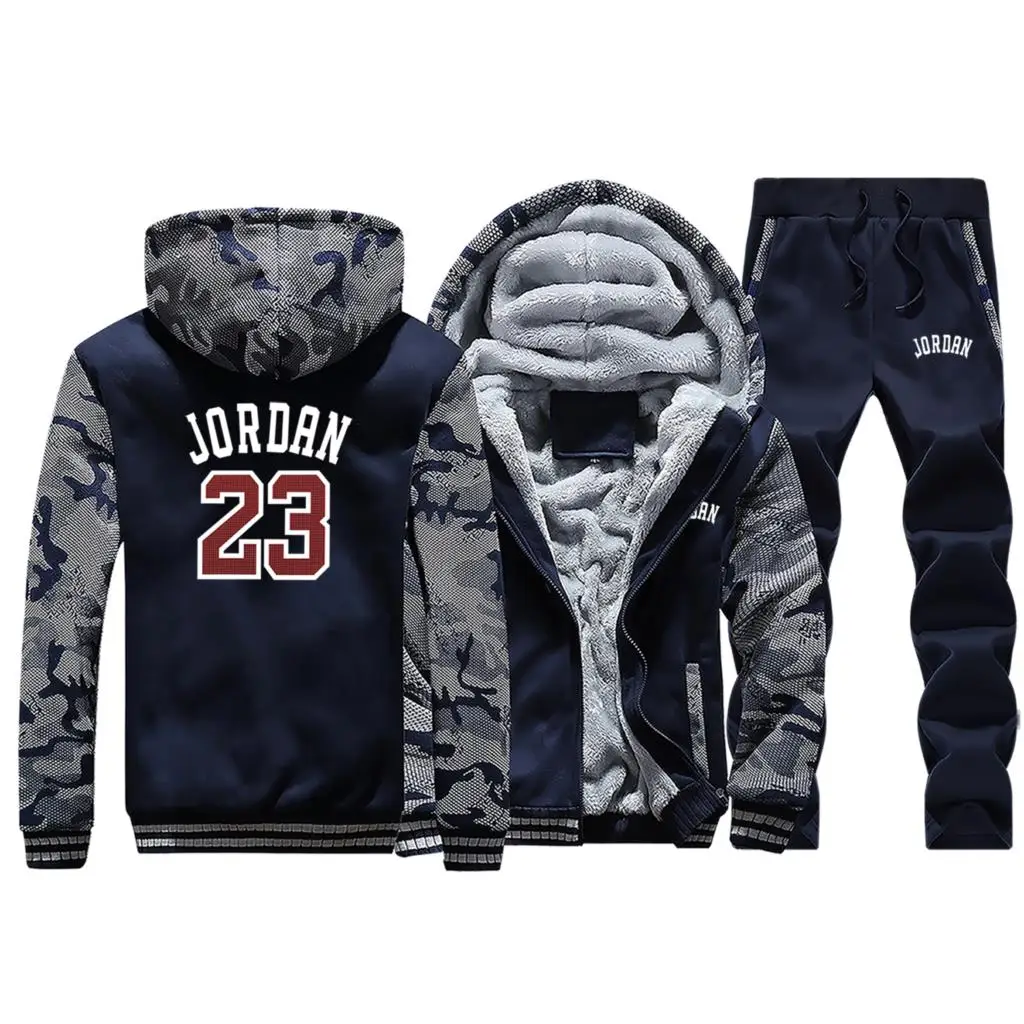 Модная Толстовка Jordan 23 Camo, толстовки+ штаны, мужские комплекты из двух предметов, повседневный спортивный костюм из флиса Jordan 23, спортивная одежда, спортивные штаны - Цвет: Dark Blue 5