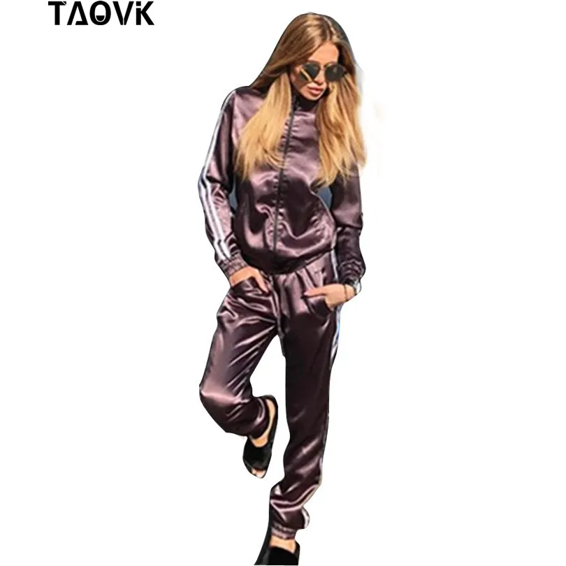 Женский костюм в полоску TAOVK из двух предметов: куртка на молнии с длинным рукавом