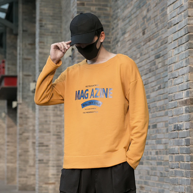 

2019 Autumn And Winter Men's New Casual Letter Printing Solid Color Round Neck Loose Temperament Trend Cotton Hoodies