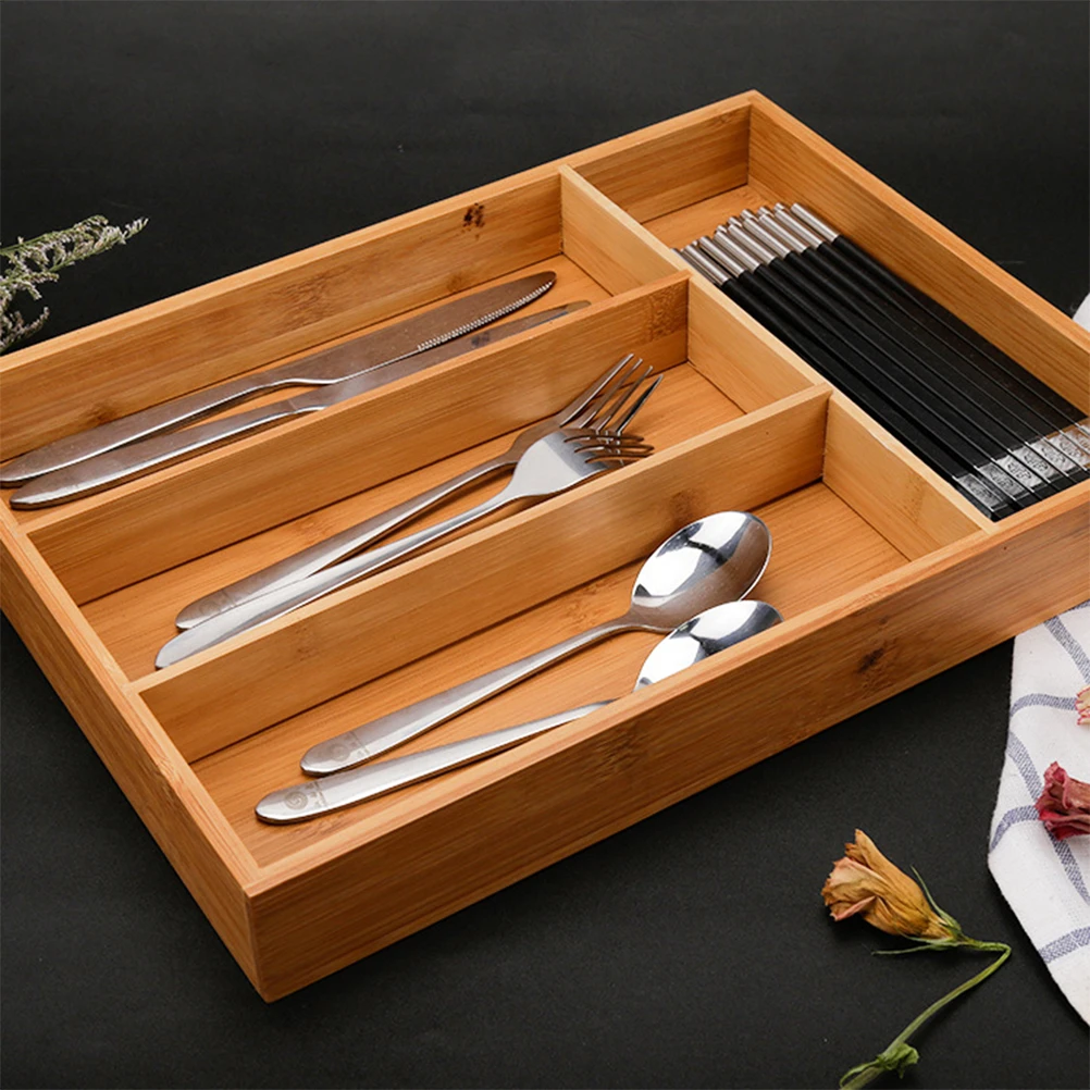 Caja de almacenamiento de vajilla no retráctil, cajón organizador de utensilios joyería, bandeja de cubiertos de bambú de 5 rejillas para Cocina| | - AliExpress