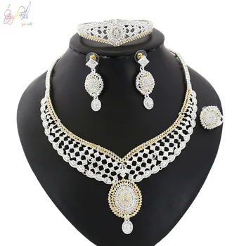 

Yulaili Luxury Austria Crystal Elegant Silver Color Pendant Dubai Necklace Earrings Ring for Women Charm Wedding Jewelry Sets