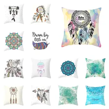 

1Pcs Fashion Dream Catcher Cushion Cover Color Feather Mandala Printing Pillowcase For Home Decor Sofa 45 cm*45 cm Pillow Cover