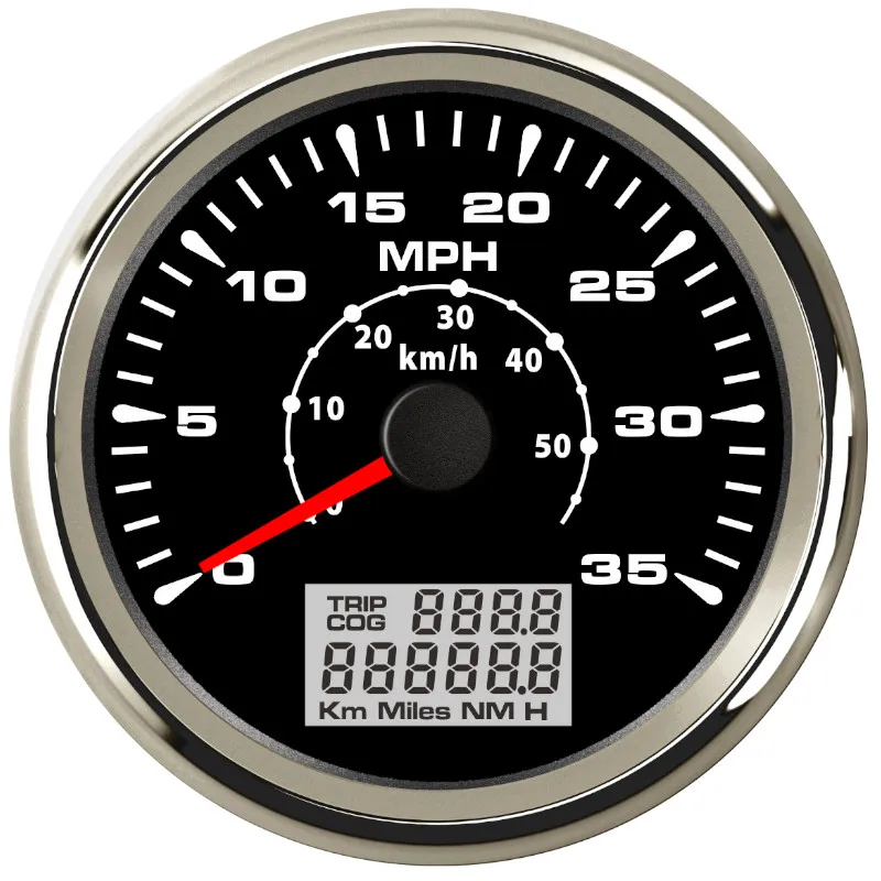 85 мм gps Спидометр Одометр 0-35 mphs 0-50 км/ч с датчиком спидометра 9~ 32 В с 7 цветами подсветки velocimetro gps - Цвет: Black Silver 35MPH