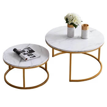 

[2021]Modern Nesting coffee table,golden color frame with marble wood top-32"