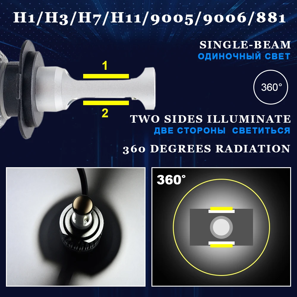 2 шт. H4 светодиодный H7 H11 H1 H3 HB4 H8 HB3 H27 9005 9006 Авто головной светильник 72W фары для 8000LM высокий низкий пучок светильник автомобилей лампы 6500 к лампы