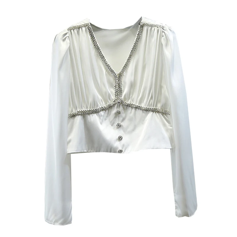 Cropped Blouse for Women Diamond Chain Side Zipper