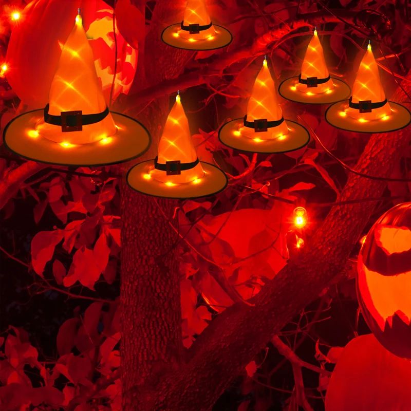 1/2/4PCS Halloween Glowing Witch Hat Outdoor LED Decoration Lights Hanging Lighted Party Decoration Cosplay Witch Hats